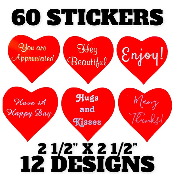 Other - 60 Heart Stickers 2 1/2” X 1 1/2” PRICE IS FIRM